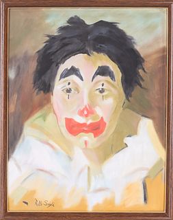 20th C Clown Portrait Oil on Canvas Painting