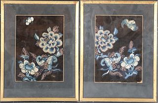 Pair of Chinese Floral Embroideries