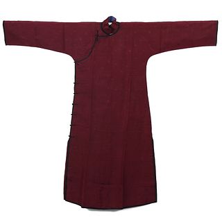 A RED-GROUND EMBROIDERED LADY'S ROBE