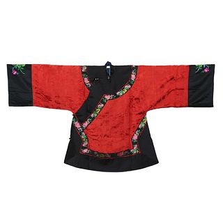 A RED-GROUND EMBROIDERED LADY'S ROBE