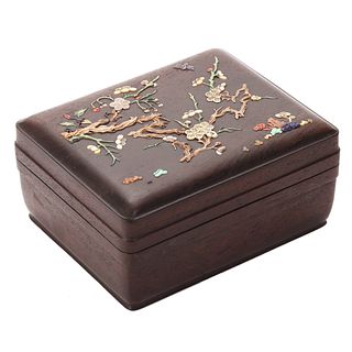 A HARDSTONE-INLAID ZITAN BOX AND COVER