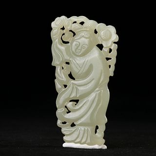 A WHITE JADE DOUBLE-SIDED 'FIGURES' PENDANT