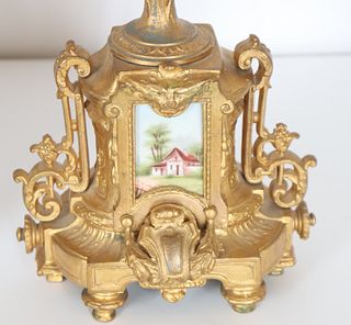 Antique French Gilt Mantle Clock Set w Candelabras