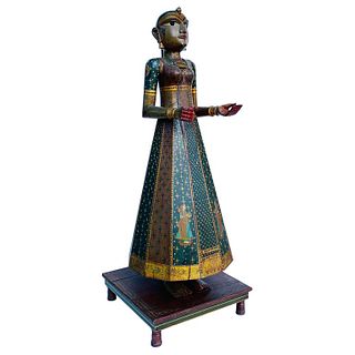 Antique Polychromed Hindu Buddah, Standing over 4ft