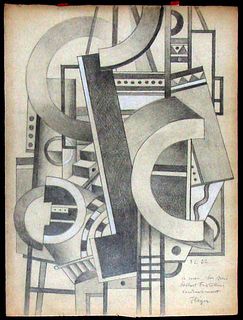 Fernand Leger, Element Mecanique: Graphite & Watercolor on paper, 1920's