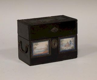 A continental two compartment scent bottle casket, (lacking bottles) <br> <br>