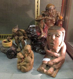 A Precolumbian red pottery figure, two Guangdong figures and another from Africa (4) <br> <br>