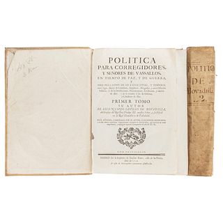 JERÓNIMO CASTILLO DE BOVADILLA POLÍTICA PARA CORREGIDORES, Y SEÑORES DE VASSALLOS... MADRID, 1759. T. I-II. PZAS: 2. | JERÓNIMO CASTILLO DE BOVADILLA 