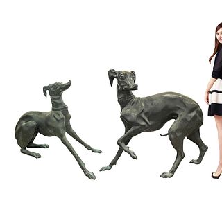 Very Large Pair of Bronze Outdoor Whippet Snap Dogs