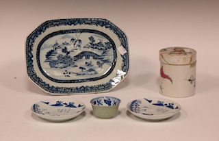 An octagonal blue and white plate together with a collection of oriental ceramics <br> <br>