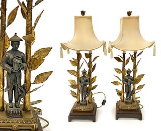 A Pair of Chinese Figural Lamps