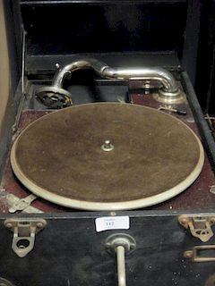 A wind-up portable gramaphone <br> <br>