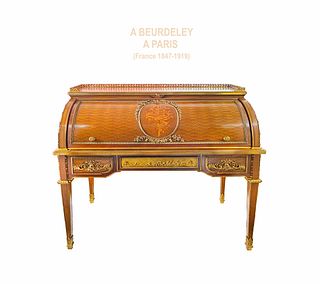 Mid 19th C French BEURDELEY Ormolu-Mounted Rolltop Desk