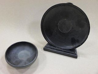 A Roman black pottery dish and a bowl <br> <br>