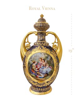 A Royal Vienna Hand-Painted Porcelain Lidded Urn