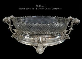19th C. French Silver & Baccarat Crystal Centerpiece