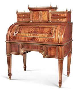 A Neoclassical Russian Brass Mahogany Cylinder Desk