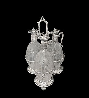 A British Cut Crystal & Silver Plated Cruet Set, 19th C