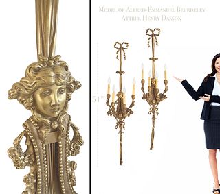 Pair of Bronze Four Branch Wall Sconces After Beurdeley