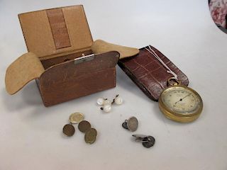 A Short and Mason pocket barometer retailed by Selfridge, London and two pairs of cufflinks, mother