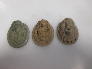 Three hardstone oval cameos of maidens and wild fowl <br> <br>