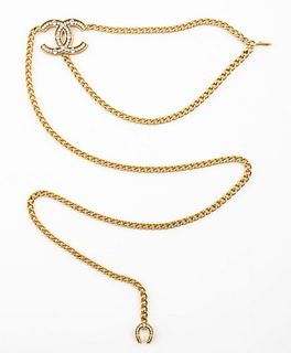 Chanel Gold-Tone Link Belt with Crystal Charm
