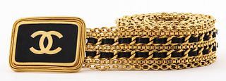 Chanel Gold-Tone Link Belt With Logo Buckle