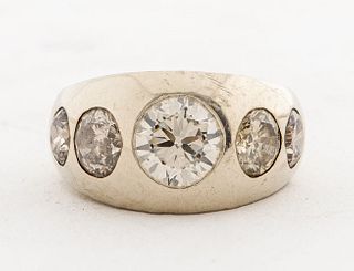 14K White Gold Five Diamond Gypsy Ring