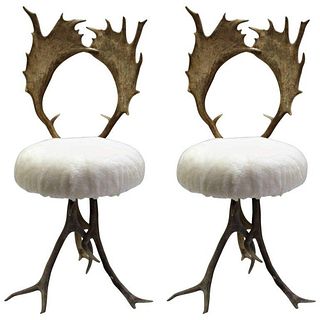 Stag Antler Chairs, Pair, Likely Late 19th C