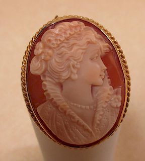 A 9ct cameo ring and a cameo brooch in 9ct mount (2) <br> <br>