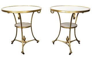French Marble Top & Gilt Bronze Side Tables, Pair