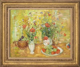 Andre Vignoles Floral Still Life Oil on Canvas