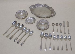 A small collection of silverwares, to include various teaspoons pin dishes, butter shell and a silve