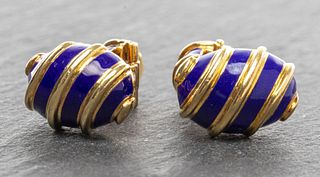 Orianne Collins 18K Gold & Blue Enamel Cufflinks