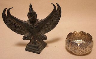 An Indian Garuda bird and a silver bowl <br> <br>