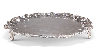 A LARGE VICTORIAN SILVER-PLATED SALVER, by Johnson & Co, Birmingham, c.1879