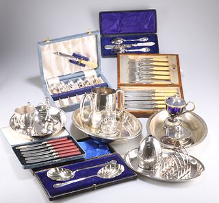 A LARGE COLLECTION OF SILVER-PLATE, including an Old Sheffield Plate snuffe