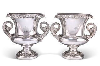 A MATCHED PAIR OF OLD SHEFFIELD PLATE WINE COOLERS, c.1820, campana form, w