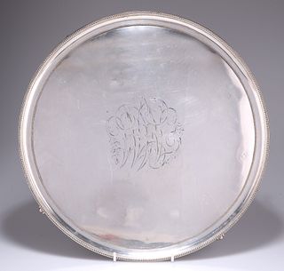 AN OLD SHEFFIELD PLATE SALVER, CIRCA 1790,?circular with beaded borders and