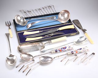 A GROUP OF PLATED WARES, including twelve pairs of asparagus servers, soup 