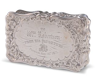 A VICTORIAN SILVER SNUFF BOX,?by?Frederick Marson, Birmingham 1868, rectang