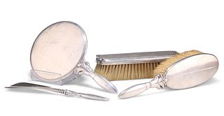 A DANISH STERLING SILVER DRESSING TABLE SET, by Georg Jensen, import marks,