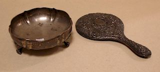 An 800 standard silver bowl (approx. 9oz) together with a silver backed hand held mirror (2) <br> <b