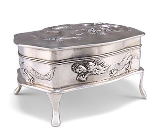 A CHINESE SILVER JEWELLERY CASKET, unmarked, late 19th/early 20th Century, 