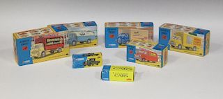 Five Archive Corgi trade vans together with a Corgi Landrover and a Morris Traveller, all boxed (7)