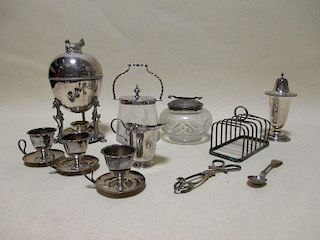 A collection of EPNS table wares, to include serving dishes, toast racks, teapot, caster <br> <br>