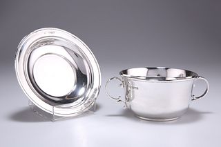 AN EDWARDIAN SILVER PORRINGER AND PLATE,?by William Hutton & Sons Ltd, Shef