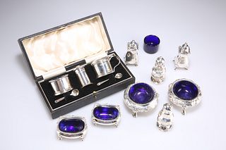 A GROUP OF SILVER, including cased condiment set, a pair of Victorian chase