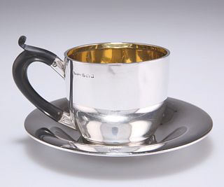 AN EDWARDIAN SILVER CUP AND SAUCER,?by T H Hazlewood & Co,?Birmingham 1908,