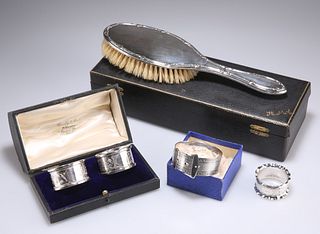 A GROUP OF SILVER, comprising: a Sterling Silver buckle-bangle, a cased pai